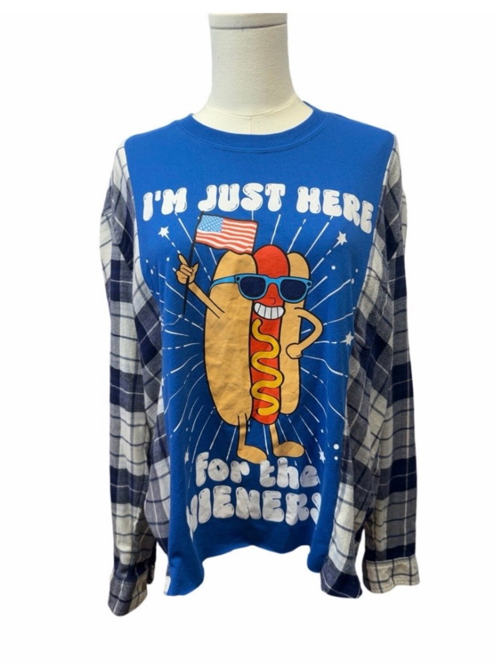 Here for the weiners upcycled custom flannel shirt / tshirt combination